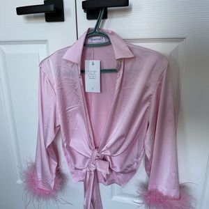 Rumours Studio 54 Feather Sleeve Top - NBW